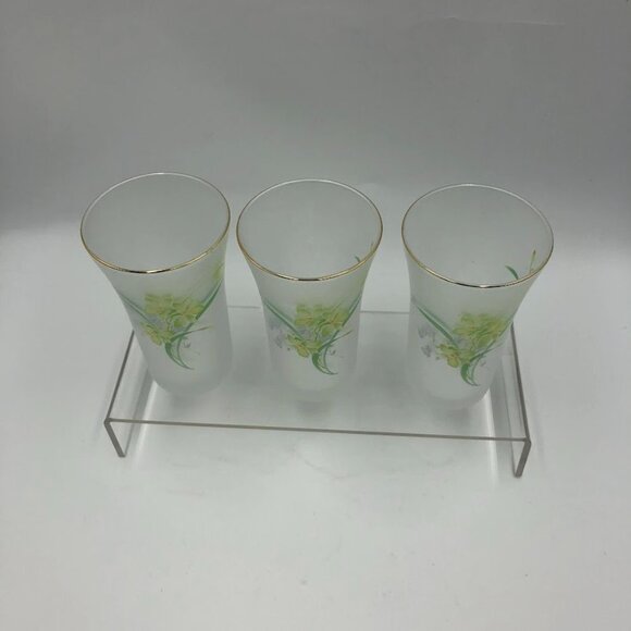 Vintage Set of 3 Frosted Swig Tall Shot Glasses Floral Wheat Grass Design - Picture 6 of 15